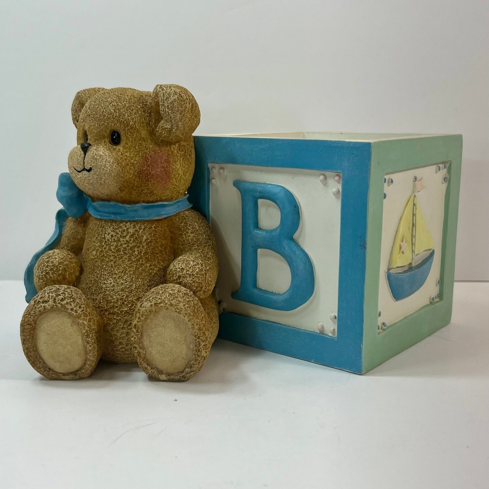 Flowers Inc Balloons Teddy Bear Bank and Alphabet Block Planter Nursery Decor
